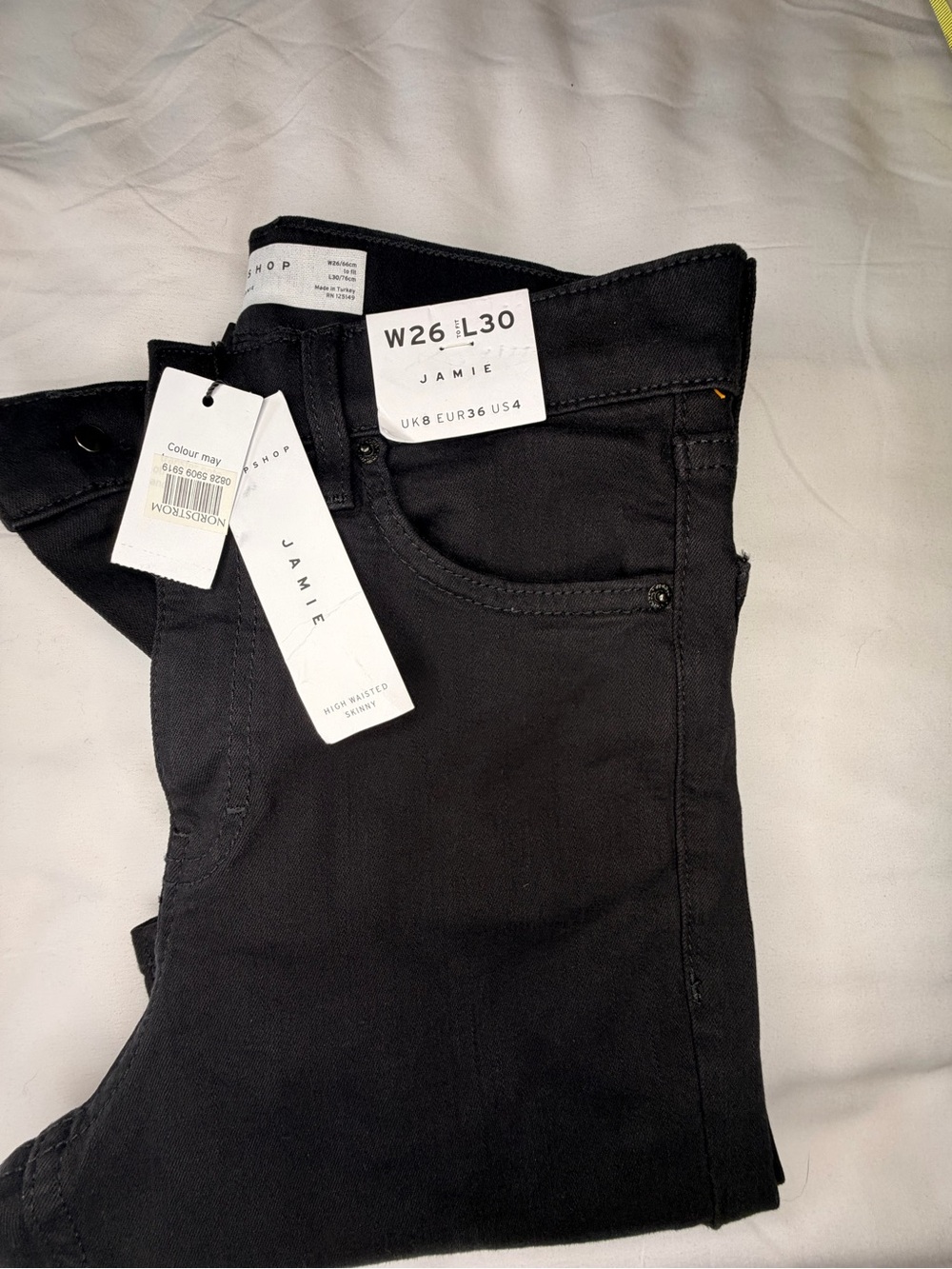 NEW Topshop Jamie High Waisted Skinny Jeans Black W26 L30 US 4
